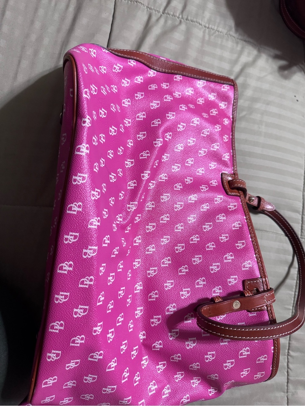 Dooney & Bourke Hot Pink Logo Tote with Brown Trim & Matching Wallet - Picture 4 of 6